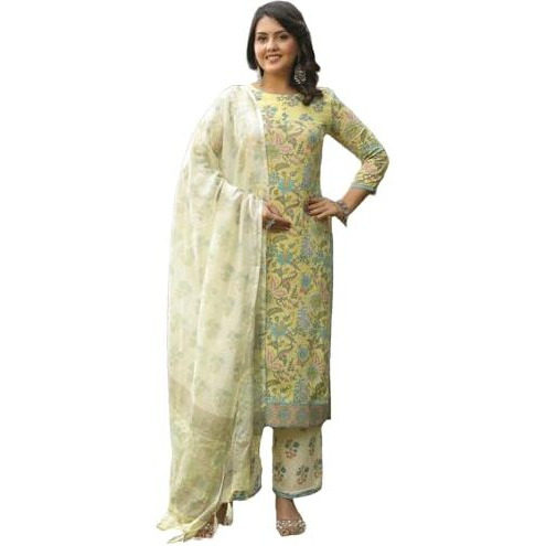 ANNI DESIGNER Women's Rayon Blend Straight Printed Kurta with Pant & Dupatta (RIBAS GREEN-VKS01_XL_Green_X-Large)