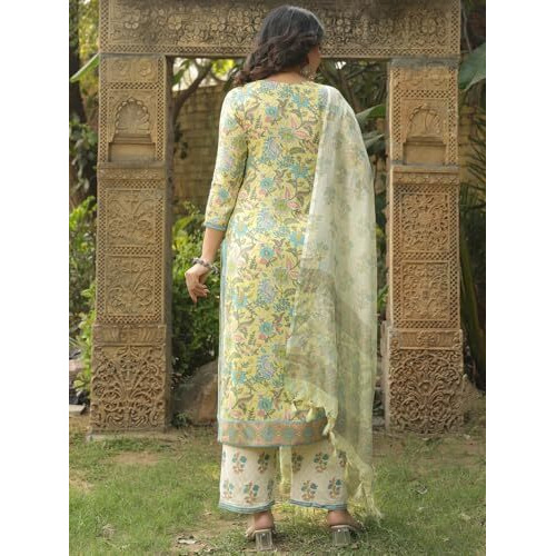 ANNI DESIGNER Women's Rayon Blend Straight Printed Kurta with Pant & Dupatta (RIBAS GREEN-VKS01_XL_Green_X-Large)