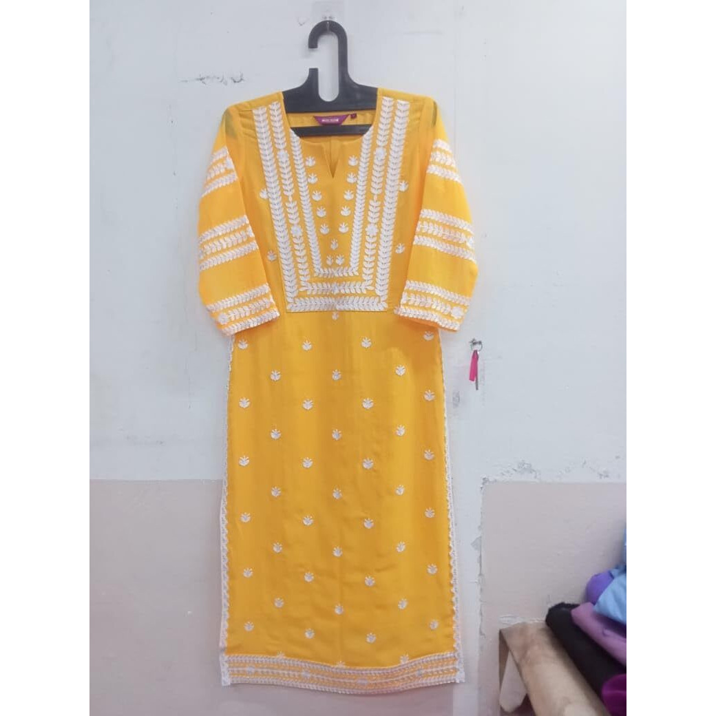 ANNI DESIGNER Women's Cotton Blend Straight Chikankari Embroidered Kurta (STHO-Mustard-NW_M_Mustard_Medium)