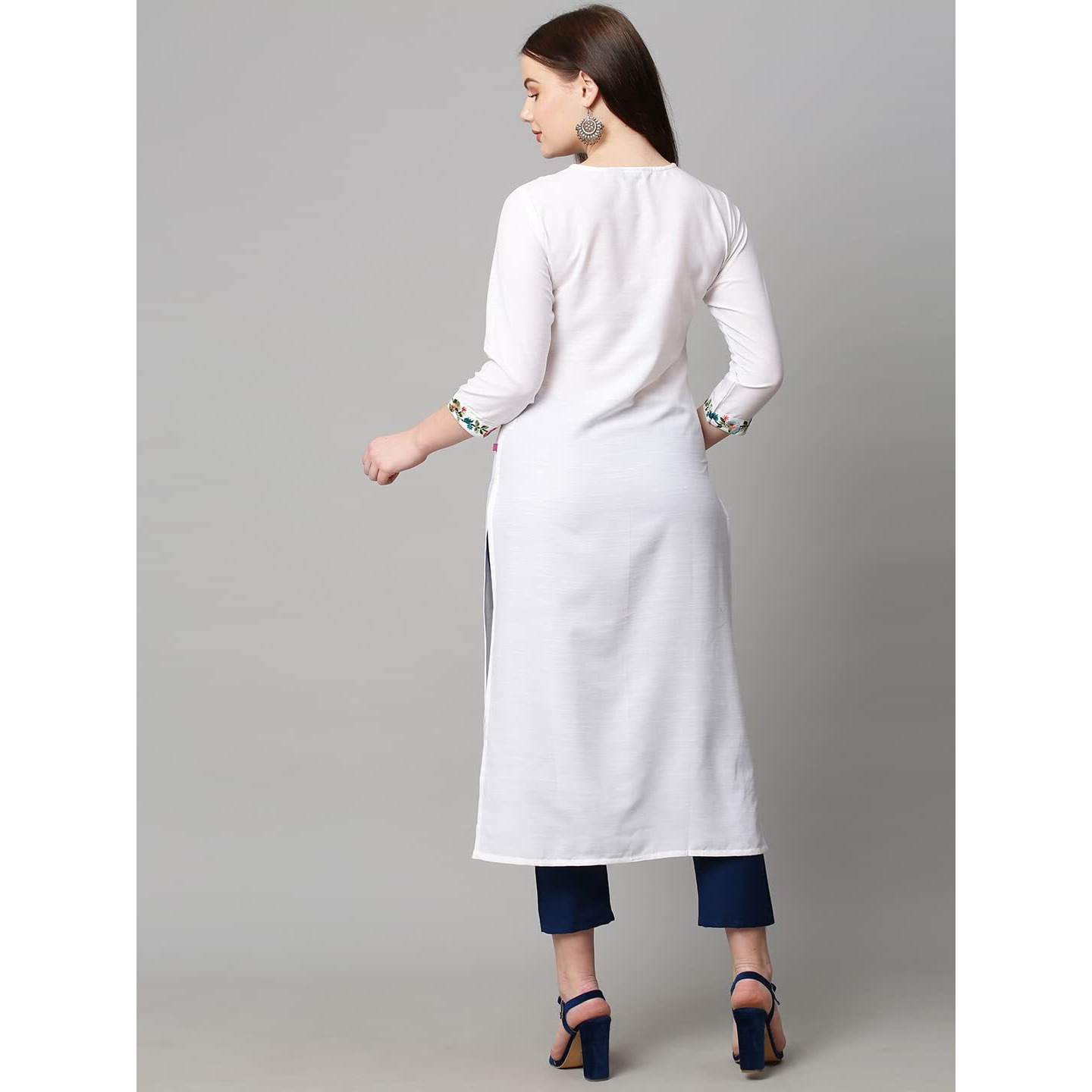 ANNI DESIGNER Women's Cotton Blend Traditional Straight Solid Kurta and Pant Set (Dona White_XXL_White_XX-Large)