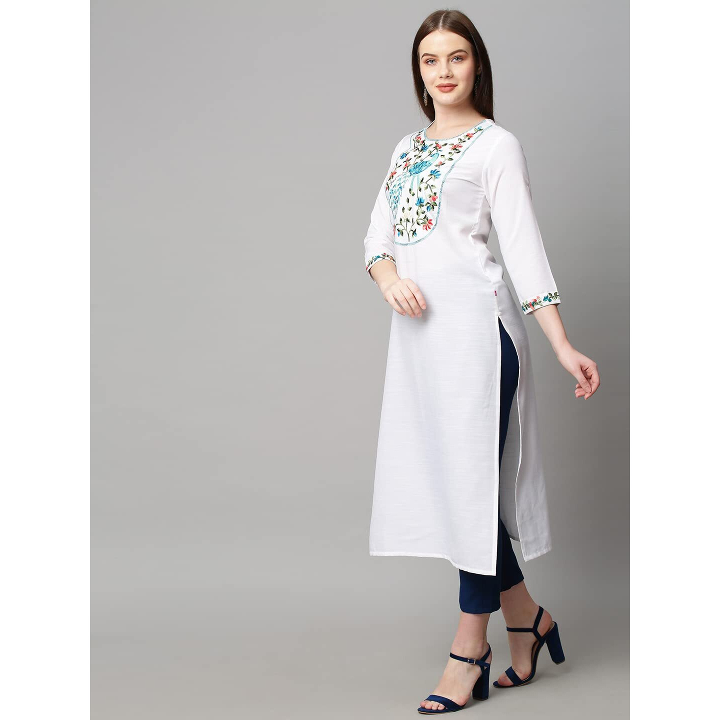 ANNI DESIGNER Women's Cotton Blend Traditional Straight Solid Kurta and Pant Set (Dona White_XXL_White_XX-Large)
