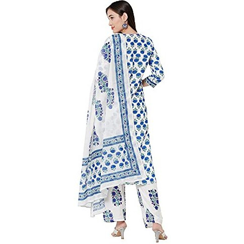 ANNI DESIGNER Women's Rayon Cotton Printed Kurta with Palazzo and Dupatta (Jaipuri Blue_STYL_XXL_Blue_XX-Large)