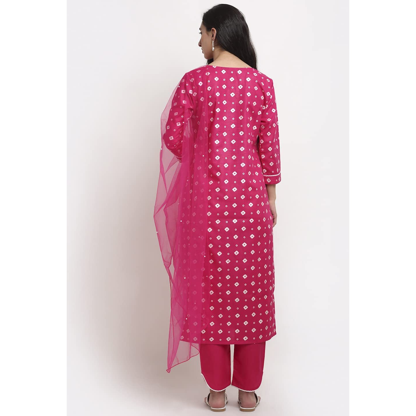 ANNI DESIGNER Women's Cotton Straight Kurta with Pant & Dupatta (SONA Pink_M_Pink_Medium)