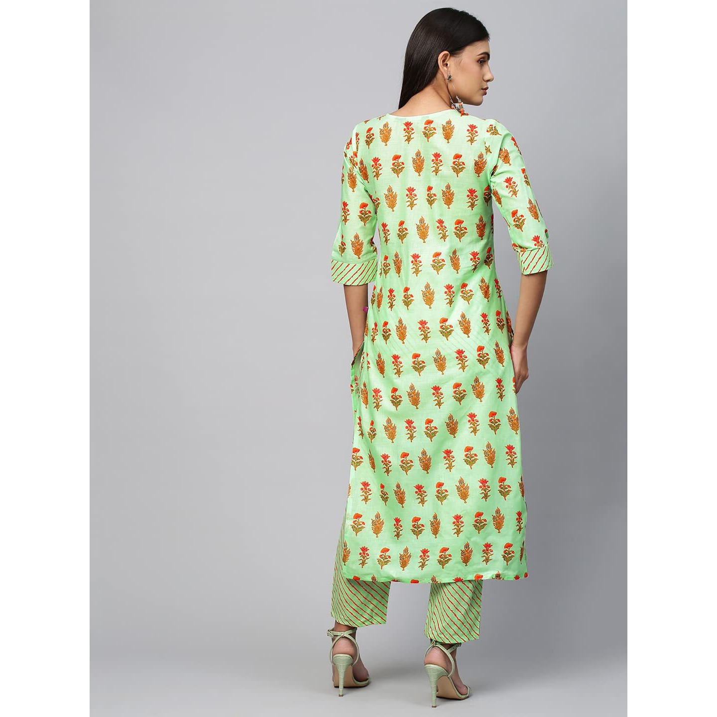 ANNI DESIGNER Women's Cotton Blend Straight Printed Kurta with Pant (Carto Green_L_Green_Large)