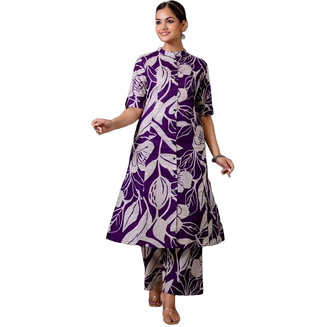 ANNI DESIGNER Women's Rayon Viscose Straight Printed Kurta with Palazzo (Diboli Begani_XL_Begani_X-Large)