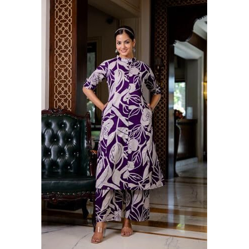 ANNI DESIGNER Women's Rayon Viscose Straight Printed Kurta with Palazzo (Diboli Begani_XL_Begani_X-Large)