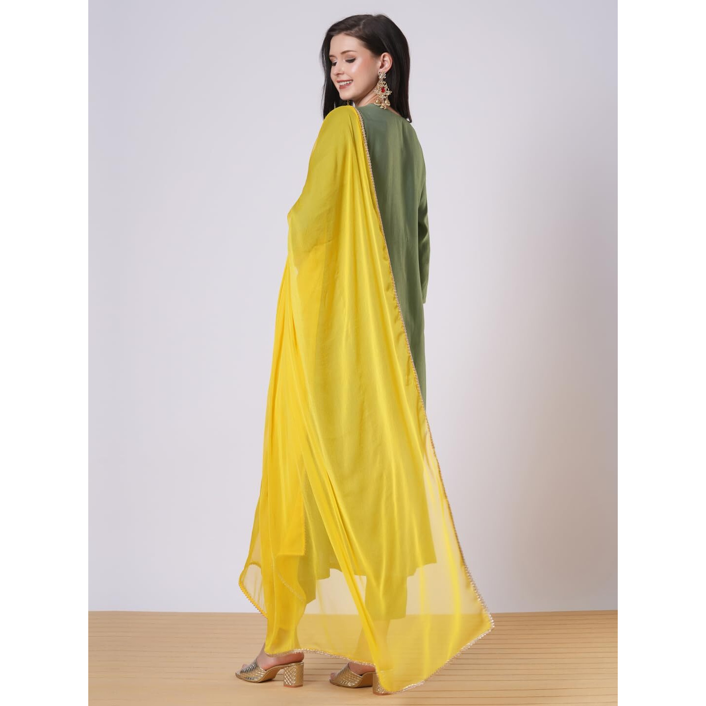 ANNI DESIGNER Women's Rayon Viscose Anarkali Embroidered Kurta with Pant & Dupatta (Padari Green_XL_Green_X-Large)