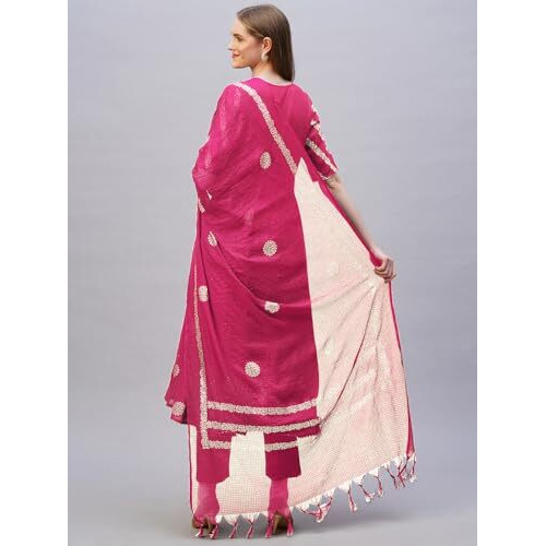 ANNI DESIGNER Women's Rayon Blend Anarkali Printed Kurta with Pant & Dupatta (Berlin PINK-VKS02_S_Pink_Small)