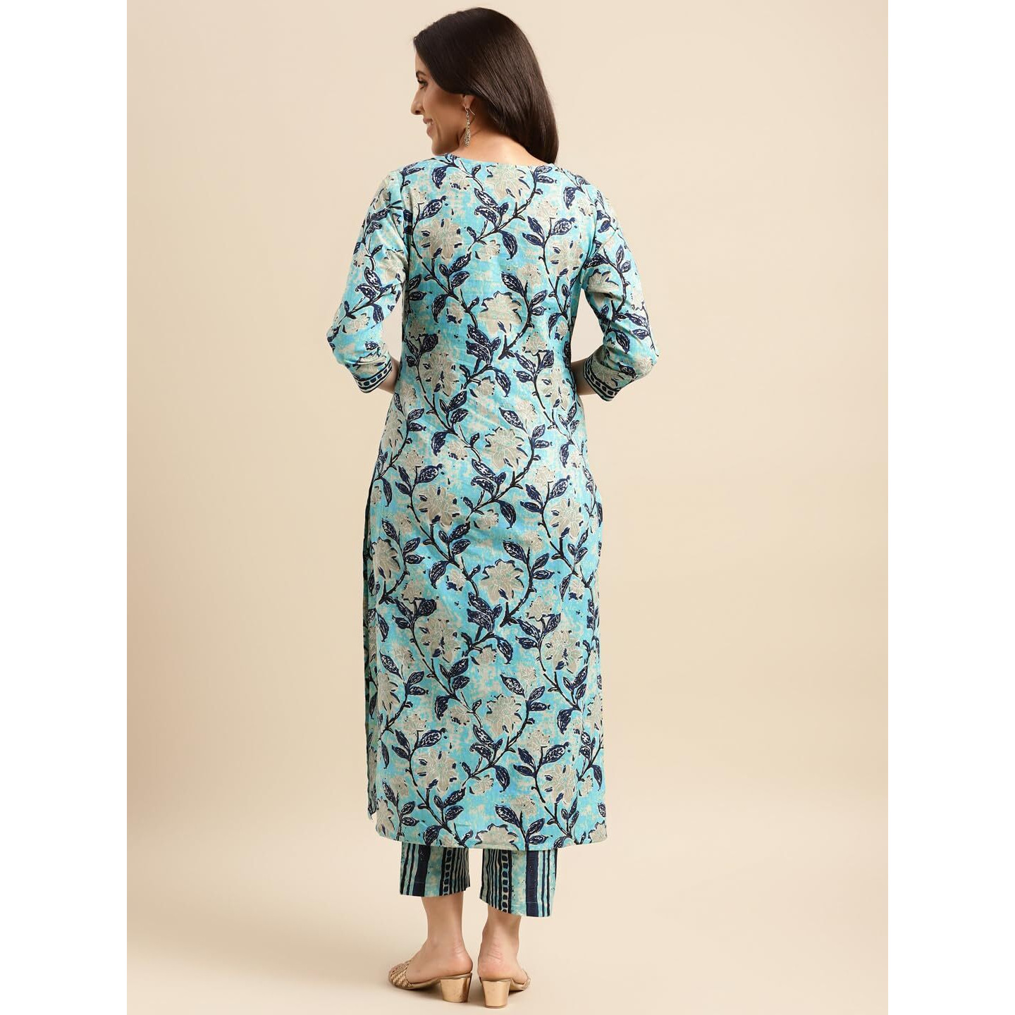 ANNI DESIGNER Women's Cotton Blend Straight Printed Kurta with Pant (Saanvi Navy Blue-NW_M_Navy Blue_Medium)