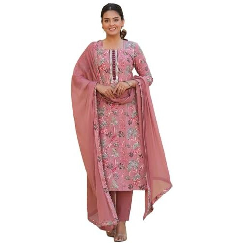 ANNI DESIGNER Women's Rayon Blend Printed Straight Kurta with Pant & Dupatta (VICE Peach-NW_4XL_Peach_XXXX-Large)