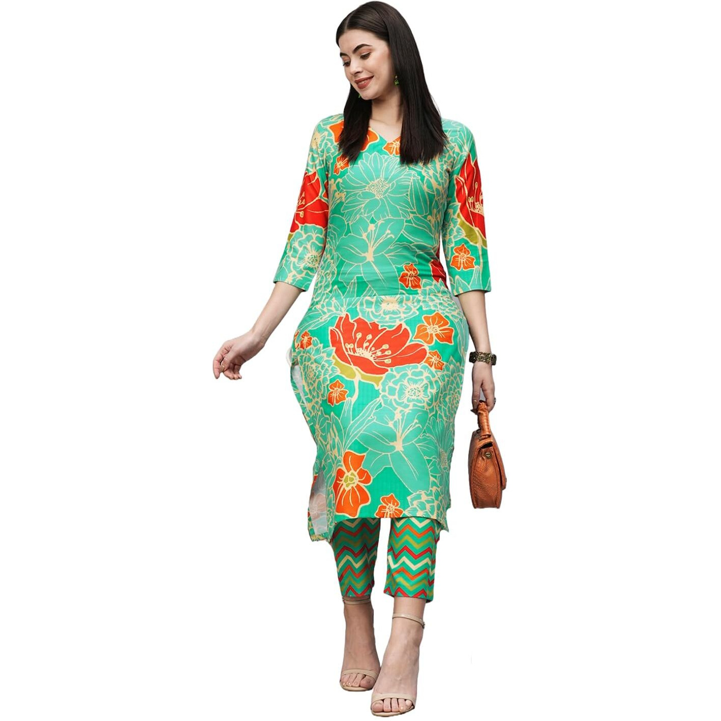 ANNI DESIGNER Women's Cotton Blend Straight Printed Kurta with Pant (NDR Green_XXL_Green_XX-Large)