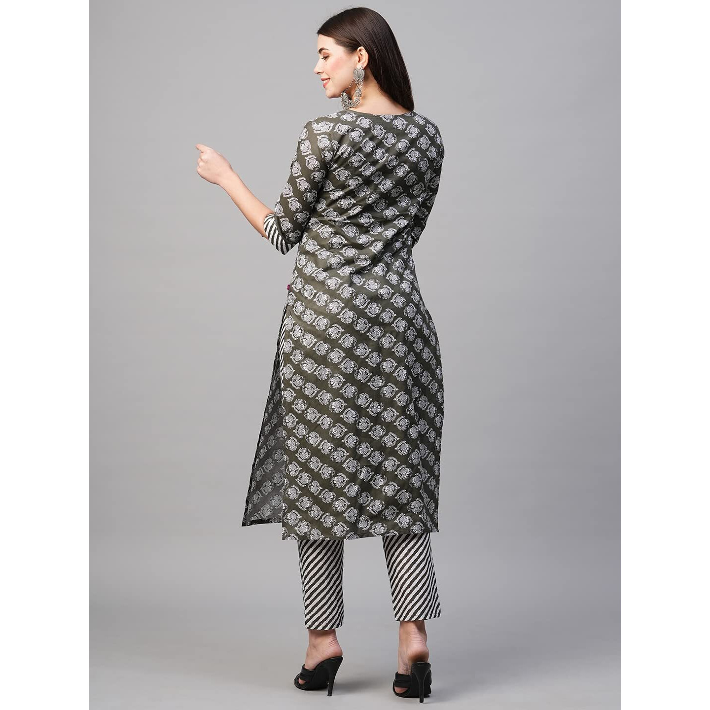 ANNI DESIGNER Women's Cotton Blend Printed Straight Kurta with Pant (Funnu Dark Green_4XL_Dark Green_XXXX-Large)