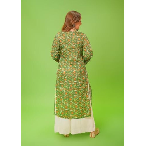 ANNI DESIGNER Women's Rayon Blend Straight Chikankari Embroidered Kurta (Nakusha Green_XL_Green_X-Large)