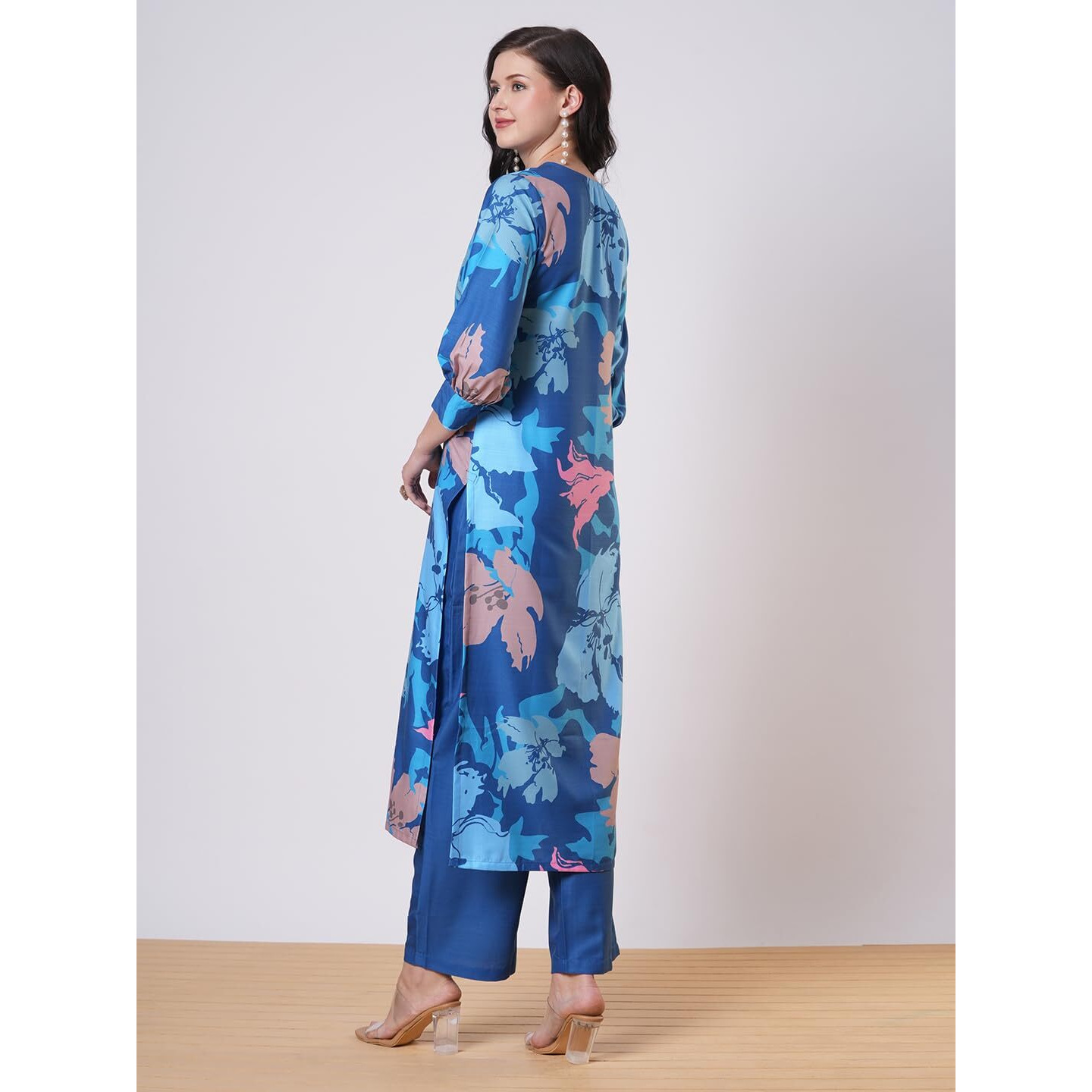 ANNI DESIGNER Women's Rayon Viscose Straight Printed Kurta with Pant (KITIMAT CEROSIN-VKS01_M_Blue_Medium)