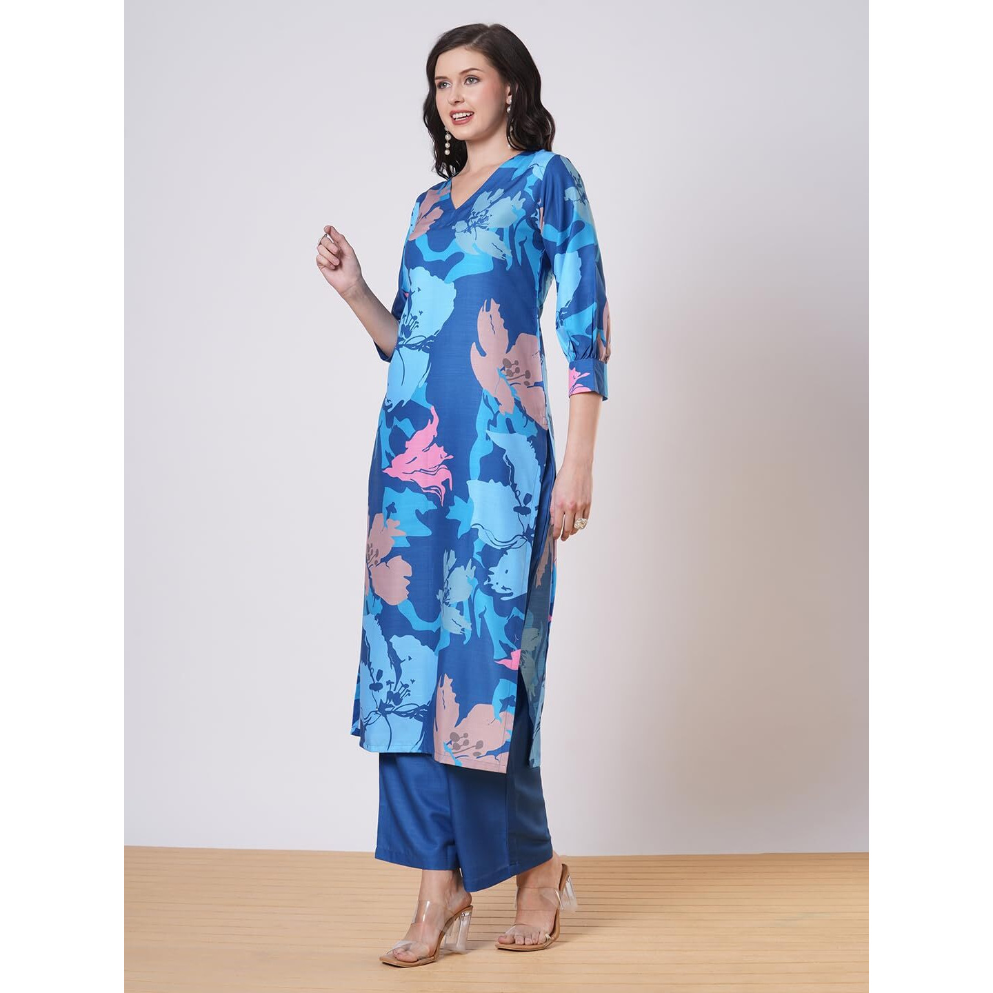 ANNI DESIGNER Women's Rayon Viscose Straight Printed Kurta with Pant (KITIMAT CEROSIN-VKS01_M_Blue_Medium)