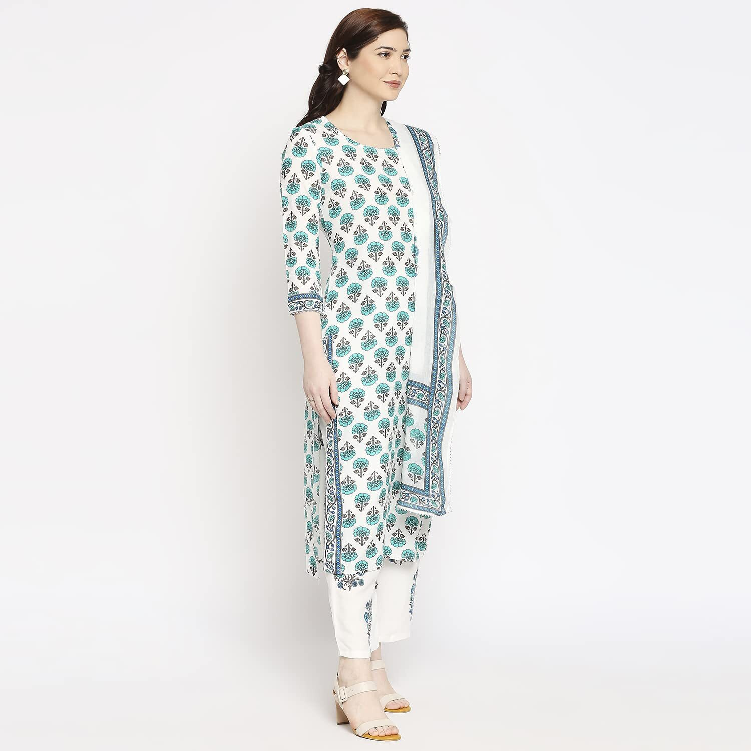 ANNI DESIGNER Women's Cotton Straight Kurta with Palazzo & Dupatta (Jaipuri SEA Green_GSK_M_Sea Green_Medium)