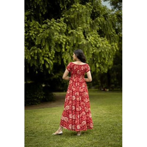 ANNI DESIGNER Women's Cotton Blend Anarkali Printed Long Kurta (Maulik Red_M_Red_Medium)