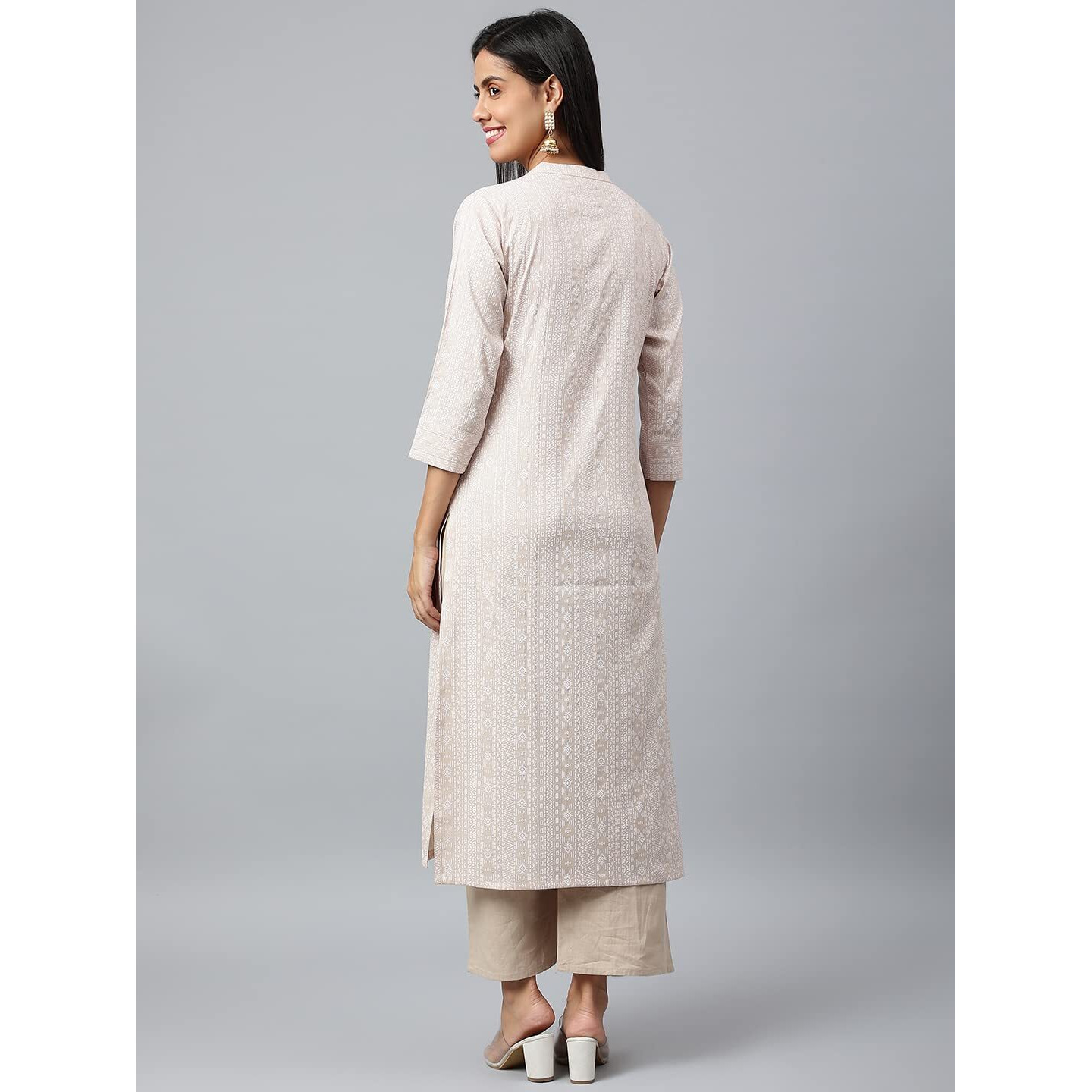 ANNI DESIGNER Women's Cotton Blend Straight Printed Kurta (Sufa_Cream_M_Cream_Medium)