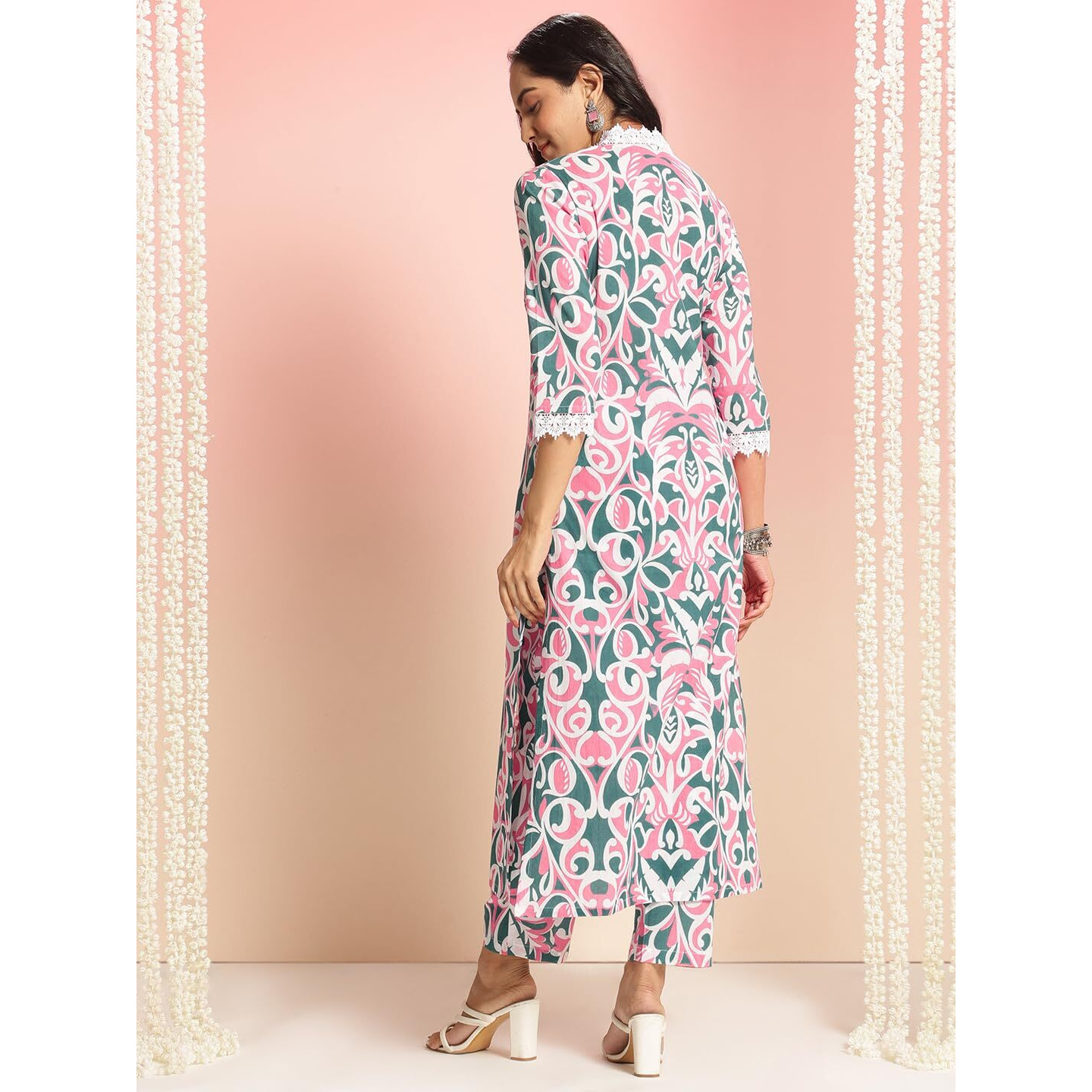 ANNI DESIGNER Women's Rayon Viscose Straight Printed Kurta with Pant (Dodero Green_S_Green_Small)