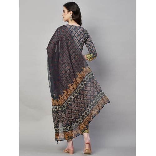 ANNI DESIGNER Women's Rayon Floral Printed Straight Kurta with Pants & Dupatta (Shank-Grey_L_Grey_Large)