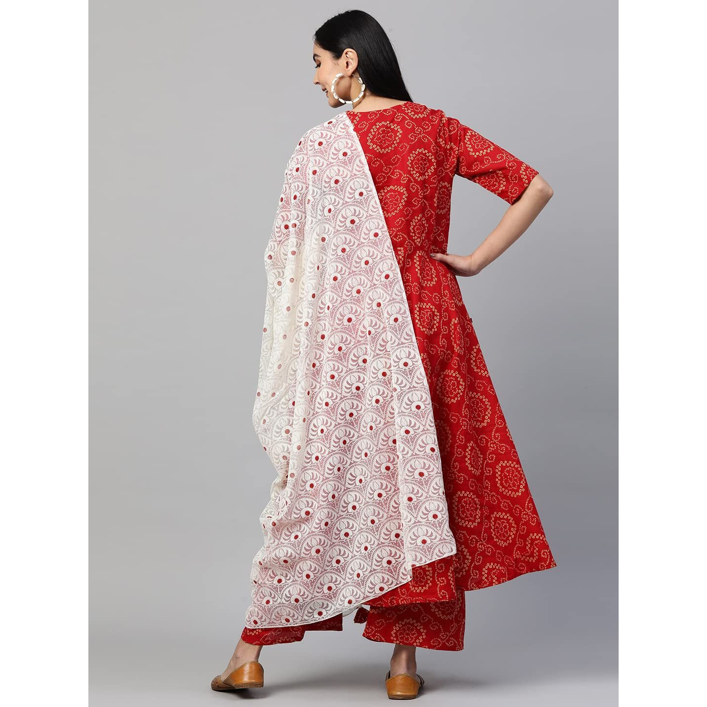 ANNI DESIGNER Women's Cotton Anarkali Kurta with Palazzo & Dupatta (Ruchi RED_S_Red_Small)