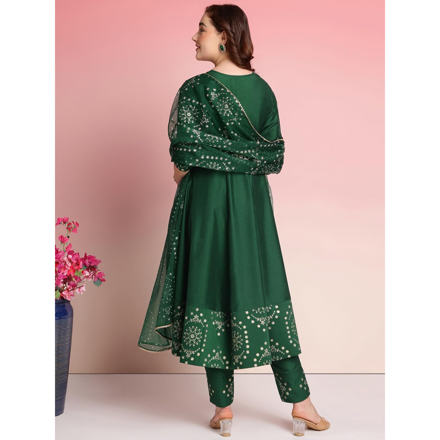 ANNI DESIGNER Women's Rayon Blend Printed Anarkali Kurta with Pant & Dupatta (Varuna Green_XL_Green_X-Large)