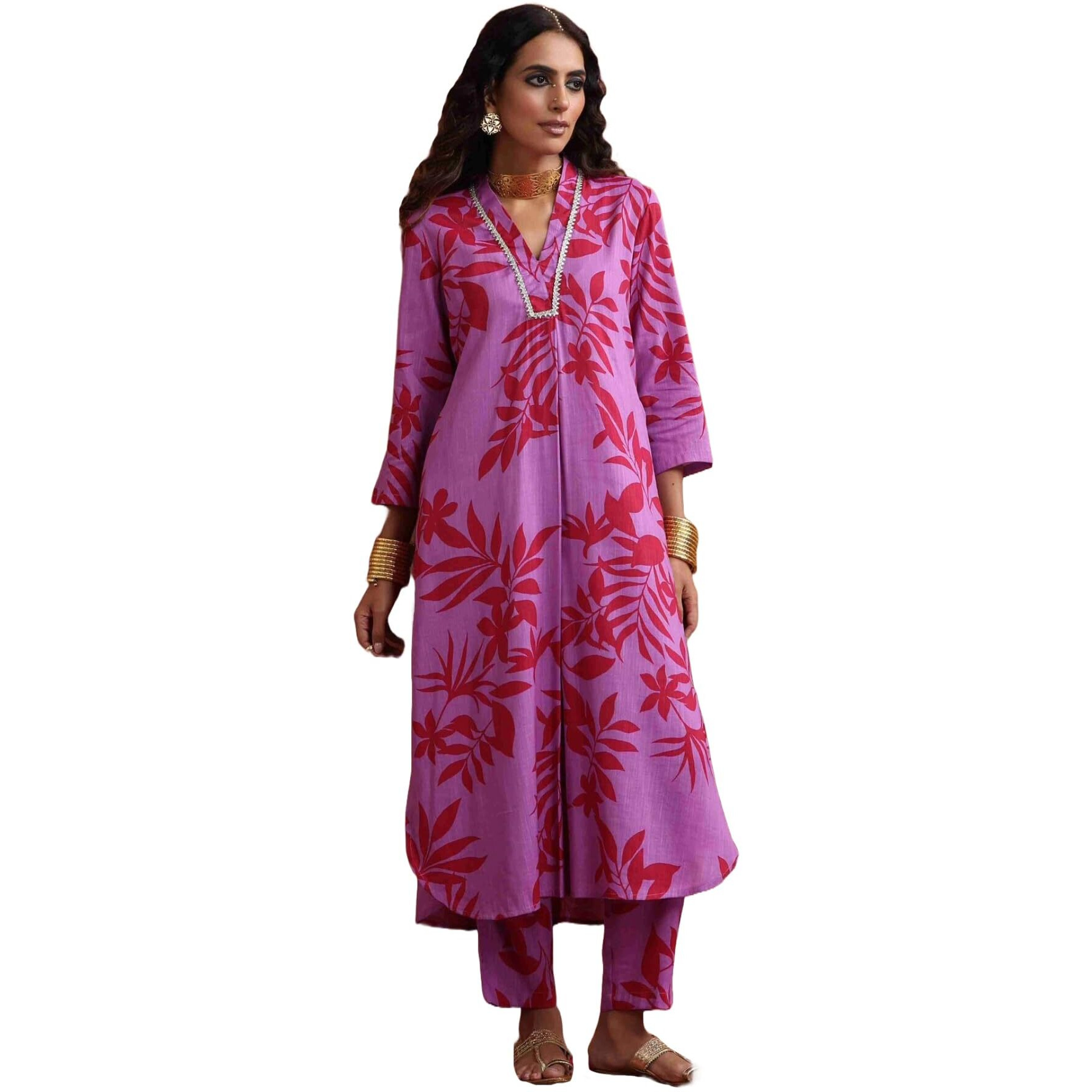 ANNI DESIGNER Women's Rayon Blend Straight Printed Kurta with Pant (Kundan Pink_XXL_Green_XX-Large)
