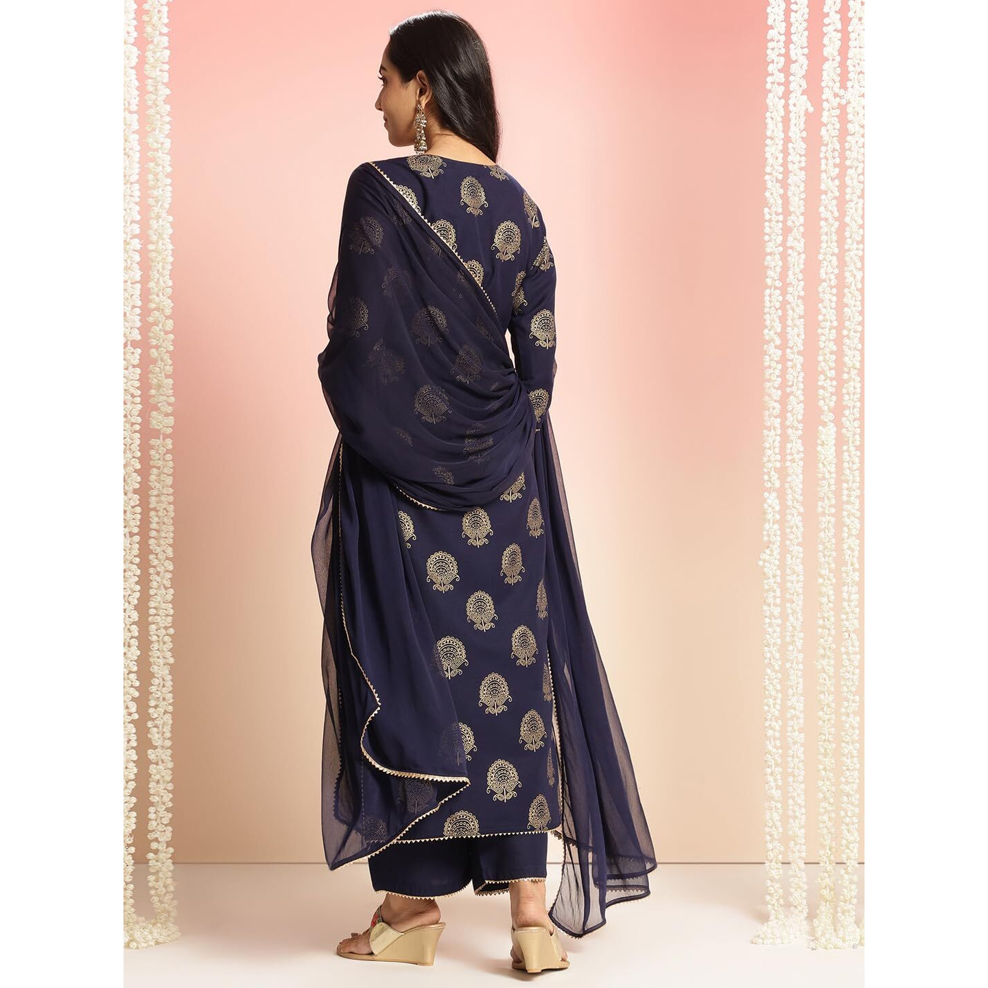 ANNI DESIGNER Women's Rayon Blend Printed Straight Kurta with Pant & Dupatta (Jubal Navy Blue_M_Navy Blue_Medium)