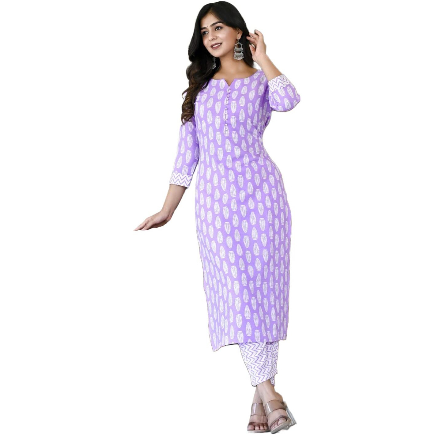 ANNI DESIGNER Women's Cotton Blend Traditional Straight Printed Kurta and Pant Set (Danapa Purple-CMD_S_Purple_Small)