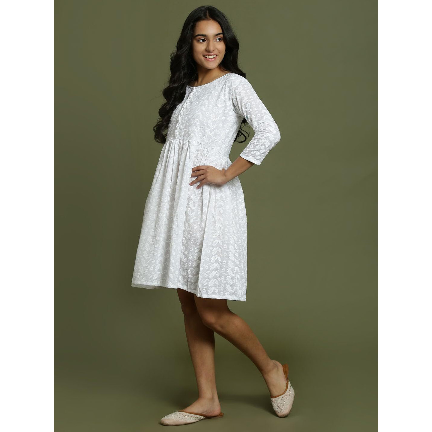 VASTRAMAY Girls' Chikankari Anarkali Dress  Cotton Ethnic Wear for Holi & Eid