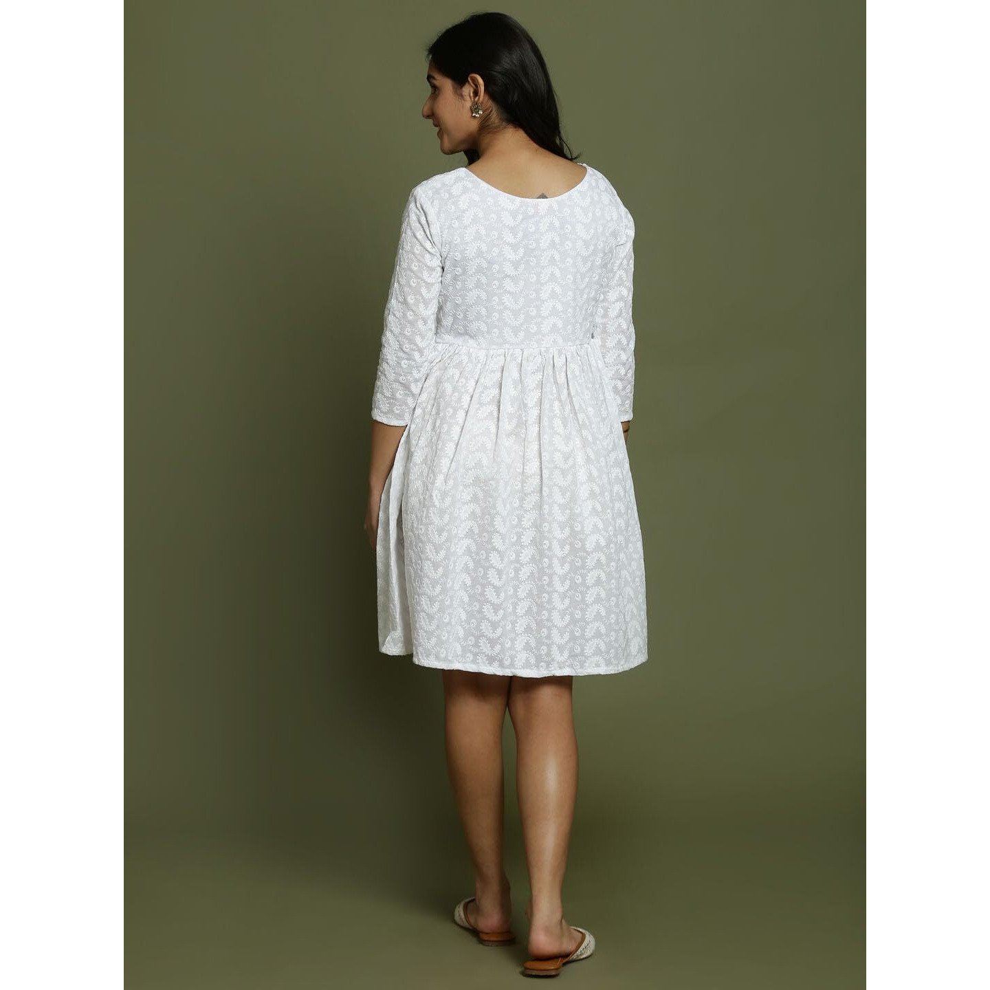 VASTRAMAY Girls' Chikankari Anarkali Dress  Cotton Ethnic Wear for Holi & Eid
