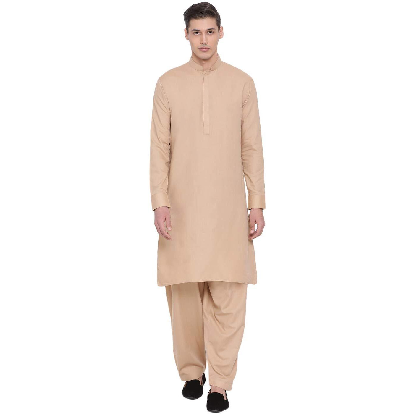 VASTRAMAY Men's Beige Cotton Blend Kurta Pyjama Set_VASMK096CHnP_40