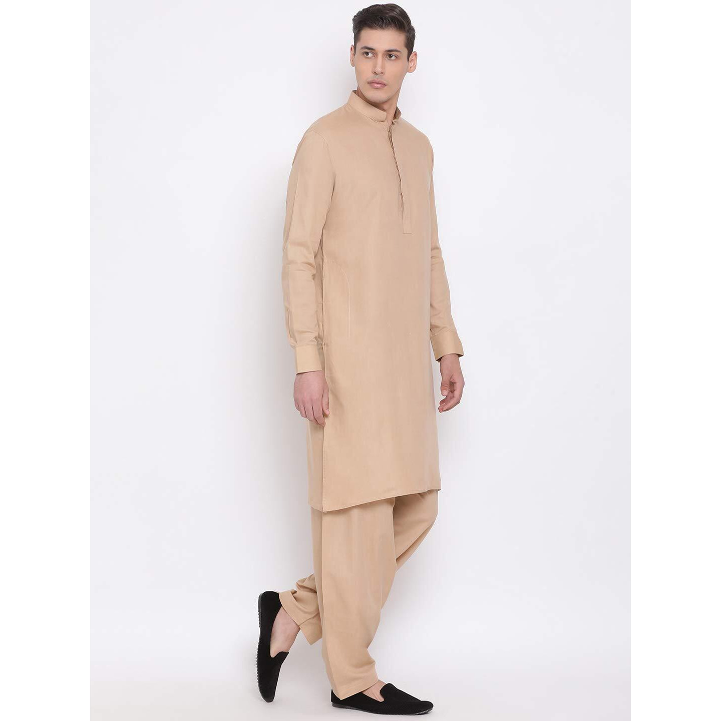 VASTRAMAY Men's Beige Cotton Blend Kurta Pyjama Set_VASMK096CHnP_40
