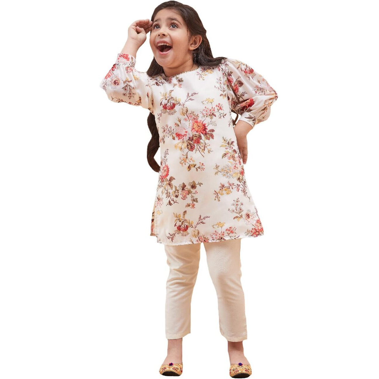 VASTRAMAY Girls' Cream Kurta And Pant Set_VASGK004CRnGP02CR_34