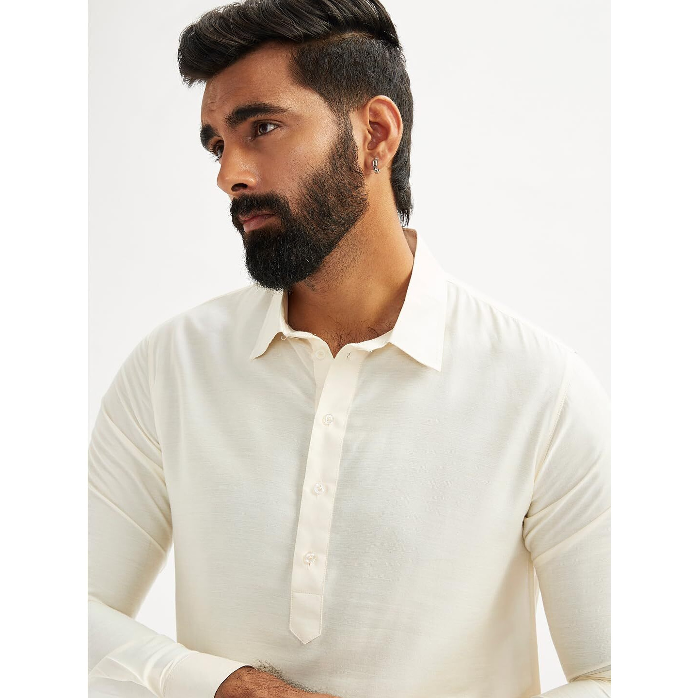 VASTRAMAY Men's Cream Viscose Pathani Kurta Only, Traditional Pathani in Soft Comfortable Feel Viscose Fabric for Weddings, Ethnic Outfit