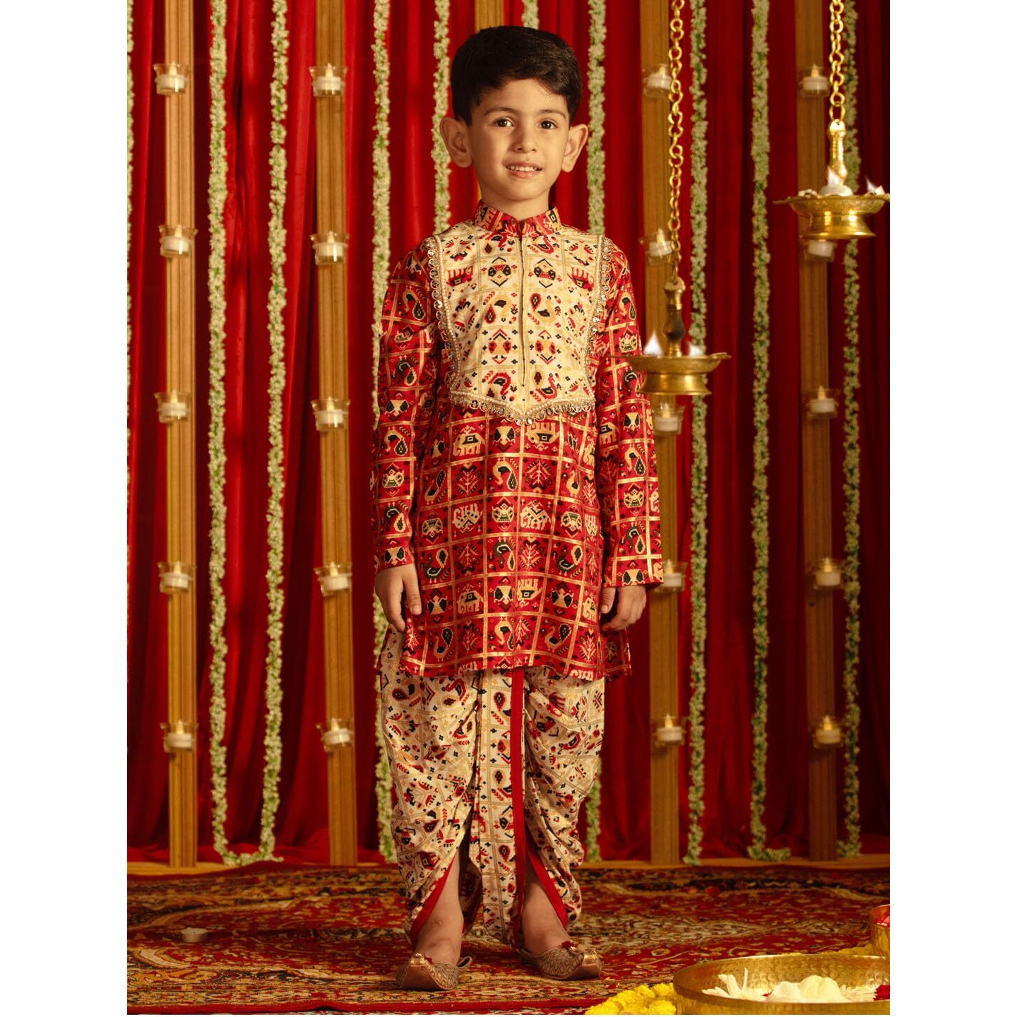 VASTRAMAY Boys' Read And Cream Kurta And Dhoti Set_VASBDK212RD_30