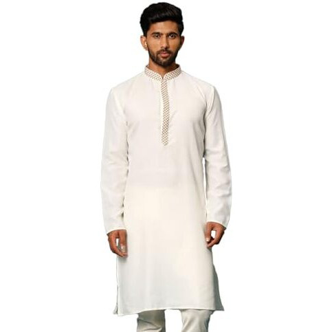 VASTRAMAY Regular Men's Cream Cotton Blend Kurta (VASMK156CR_42