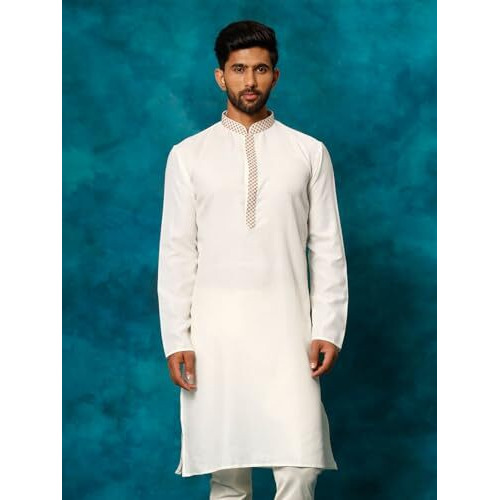 VASTRAMAY Regular Men's Cream Cotton Blend Kurta (VASMK156CR_42