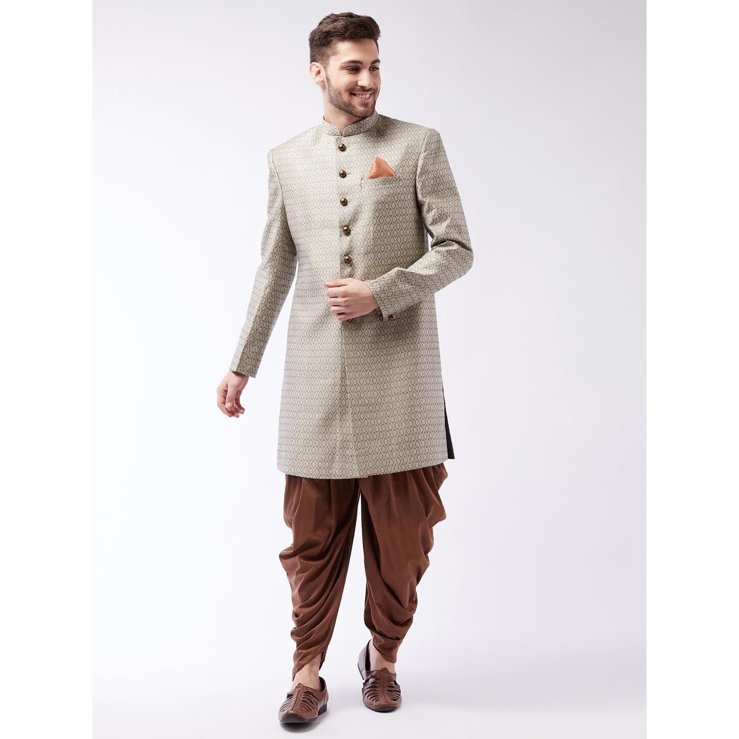 VASTRAMAY Men's Maroon And Rose Gold Silk Blend Sherwani Set_VASMIW105BGnCDCO_40