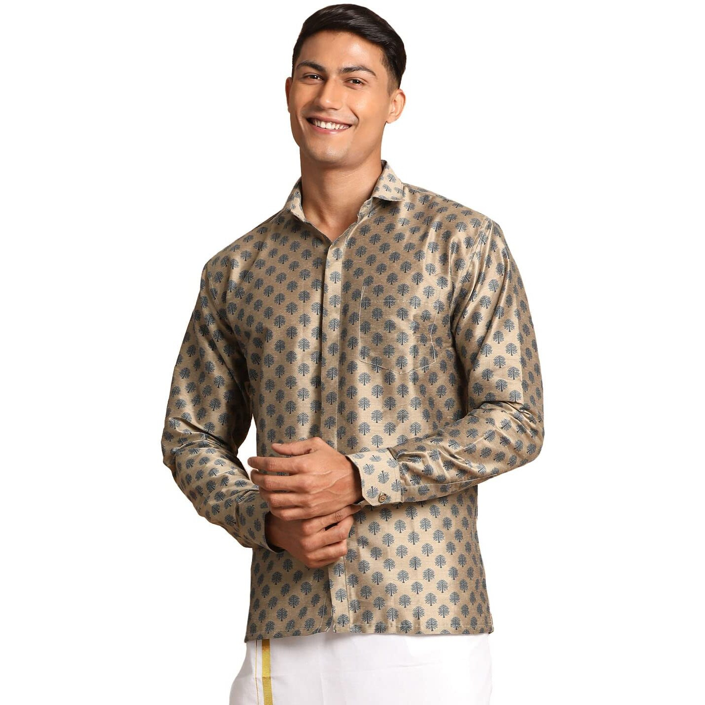 VASTRAMAY Men's Brown Poly Viscose Ethnic Shirt_VASMSH013CH_42