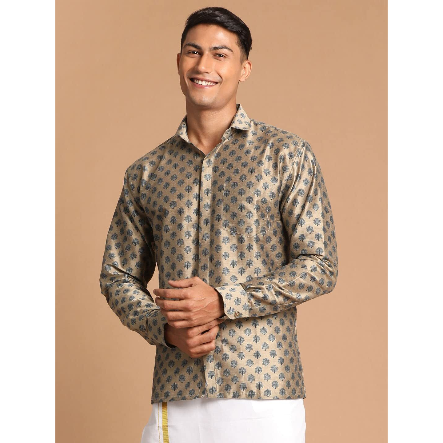 VASTRAMAY Men's Brown Poly Viscose Ethnic Shirt_VASMSH013CH_42