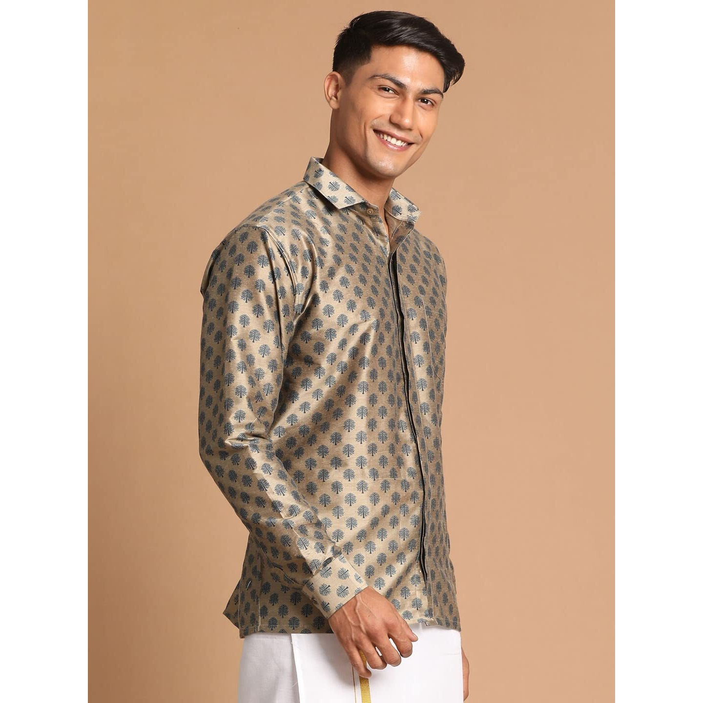 VASTRAMAY Men's Brown Poly Viscose Ethnic Shirt_VASMSH013CH_42