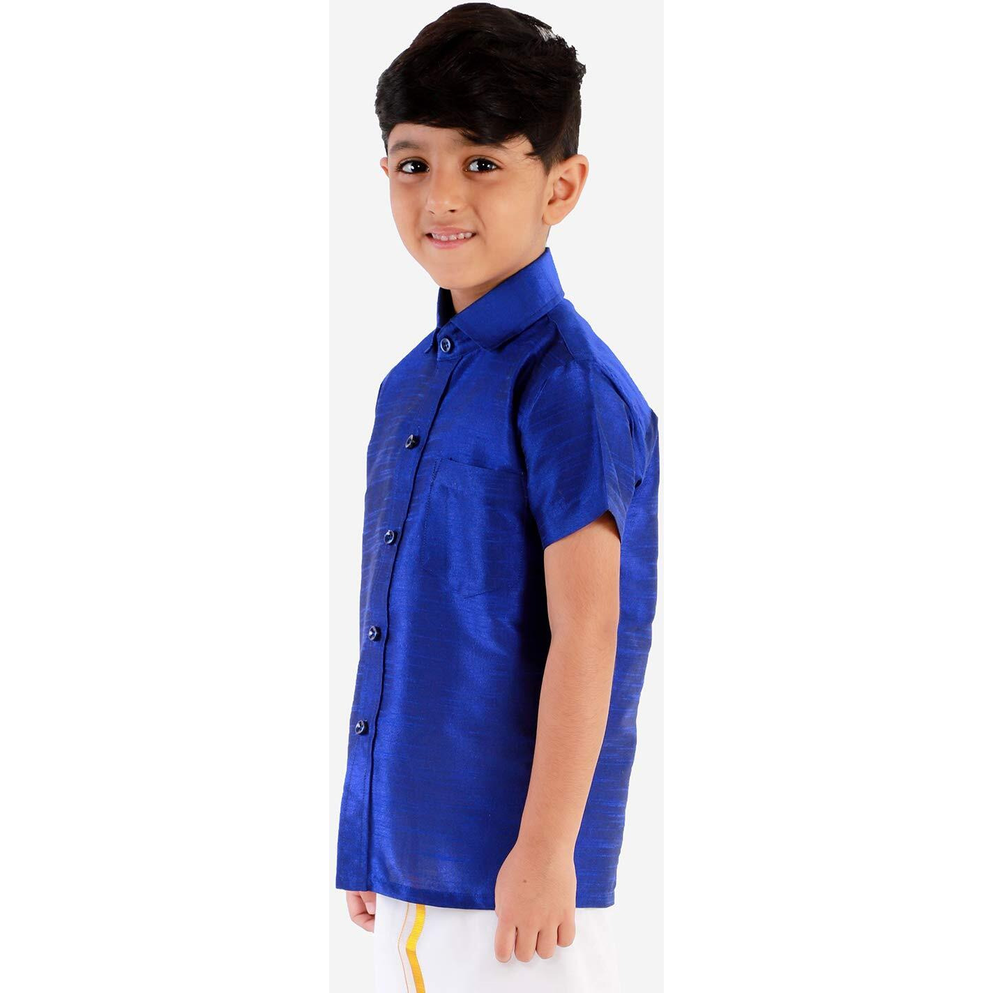 JBN Creation Boys' Blue Silk Blend Ethnic Shirt | Effortless Style for Everyday Comfort | Modern Designs, Quality Fabrics, and Contemporary Fit for a Relaxed and Trendy