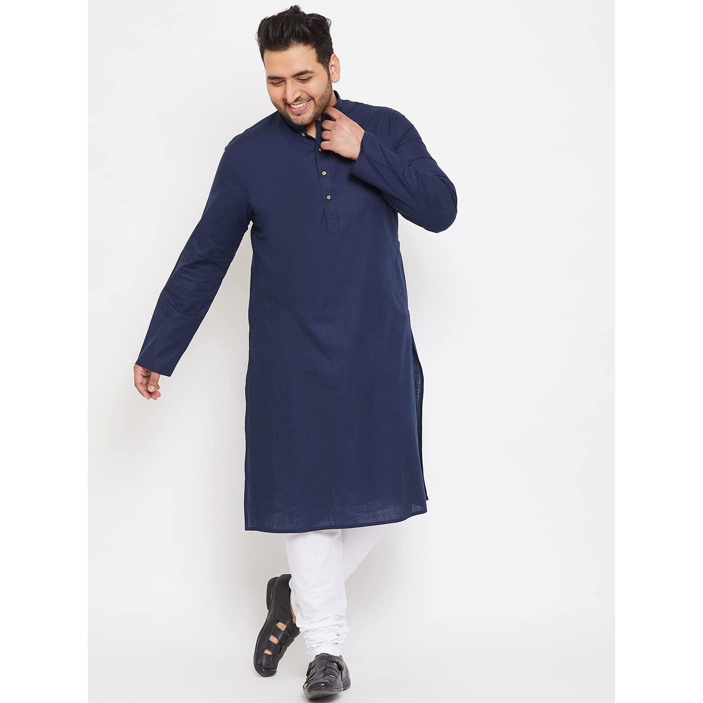 VASTRAMAY Plus Size Men's Aqua Blue Silk Blend Kurta (VPlus SizeMK001AQ_44)