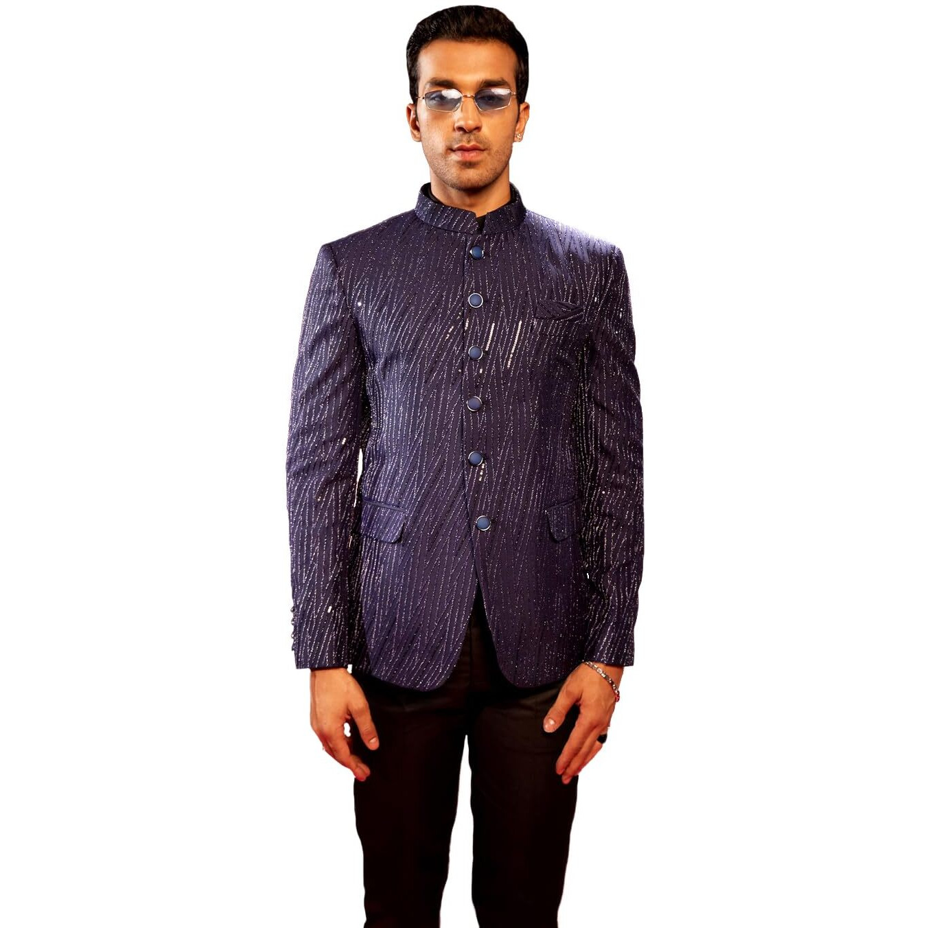 VASTRAMAY Men's Silk Blend Jodhpuri | Silk Blend Allover sequined Work Jodhpuri Bandhgala For Men