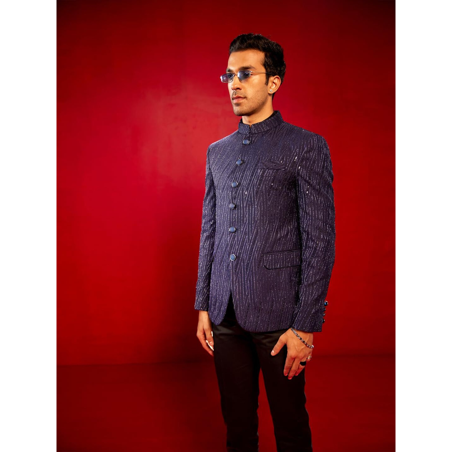 VASTRAMAY Men's Silk Blend Jodhpuri | Silk Blend Allover sequined Work Jodhpuri Bandhgala For Men