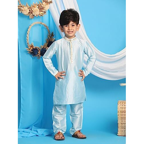 VASTRAMAY Boys' Aqua Kurta And Pyjama_VASBK010AQnP_22