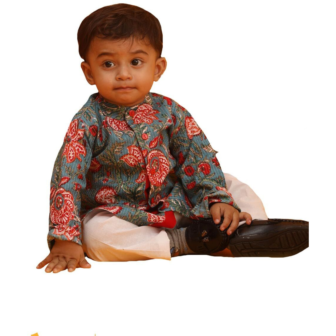 VASTRAMAY Infant Boys Blue And White Cotton Blend Kurta Pyjama Set_VSHISBK197nPWH_14