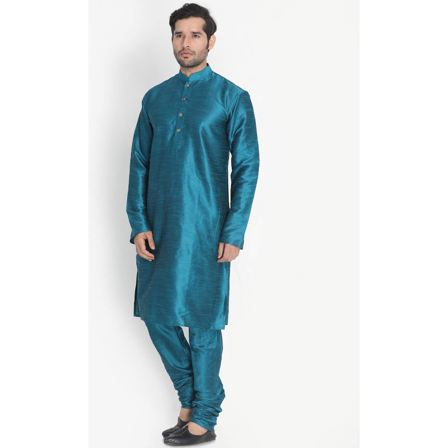 VASTRAMAY VM Mens Silk Blend Turquoise Kurta Pyjama Set - Classic Ethnic Attire for Timeless Style and Cultural Celebrations_VASMK001TQnPTQ_42