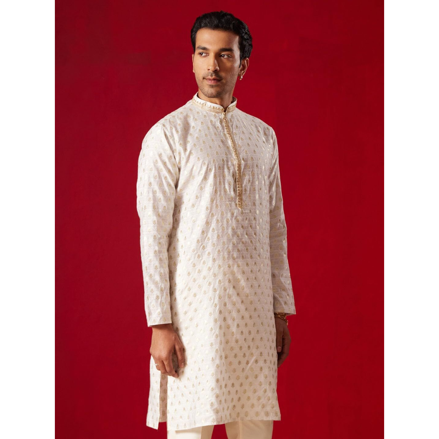 VASTRAMAY Men's Cream Silk Blend Kurta - L_VASMK286CR_40